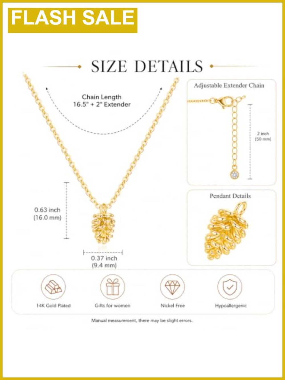 14K Gold Plated Pinecone Pendant Necklace Dainty Nature Jewelry Gift - Picture 4 of 6